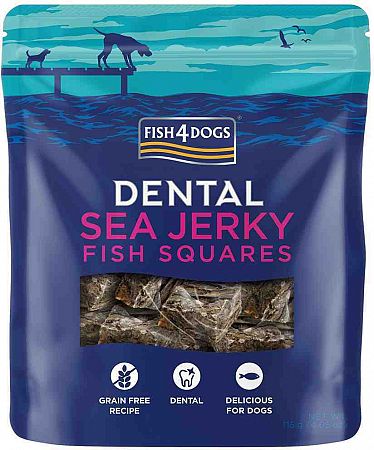 FISH4DOGS Dentálne maškrty morská ryba štvorčeky 115 g