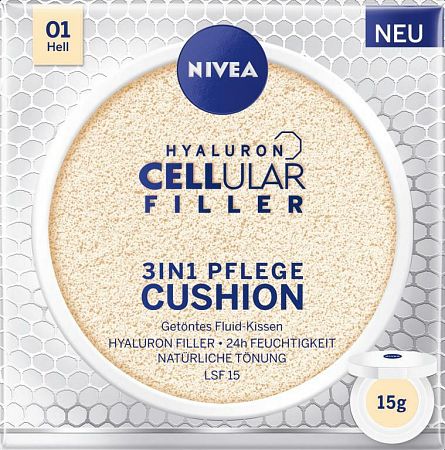 Nivea Hyaluron Cellular Filler 3v1 pečující tónovací krém make-up v houbičce 01 Světlý 15 g